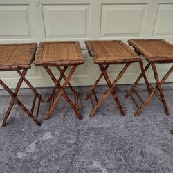 SET OF 4 BAMBOO TORTOISE SHELL TABLES with STAND