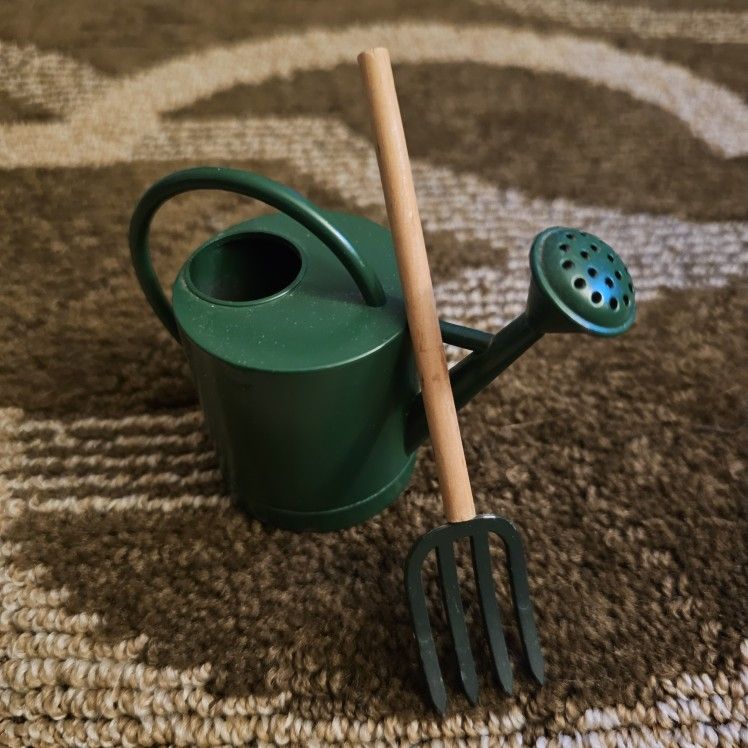 Rare Vintage Department 56 Miniature Green Metal Watering Can Ornament 2.5"