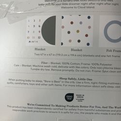 Cloud Island frame set has two muslin blankets and you can mount it on a board and put on the wall and a baby’s bedroom