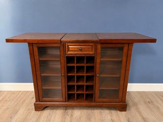 Wood Bar Cabinet with Wine Rack and Glass Doors