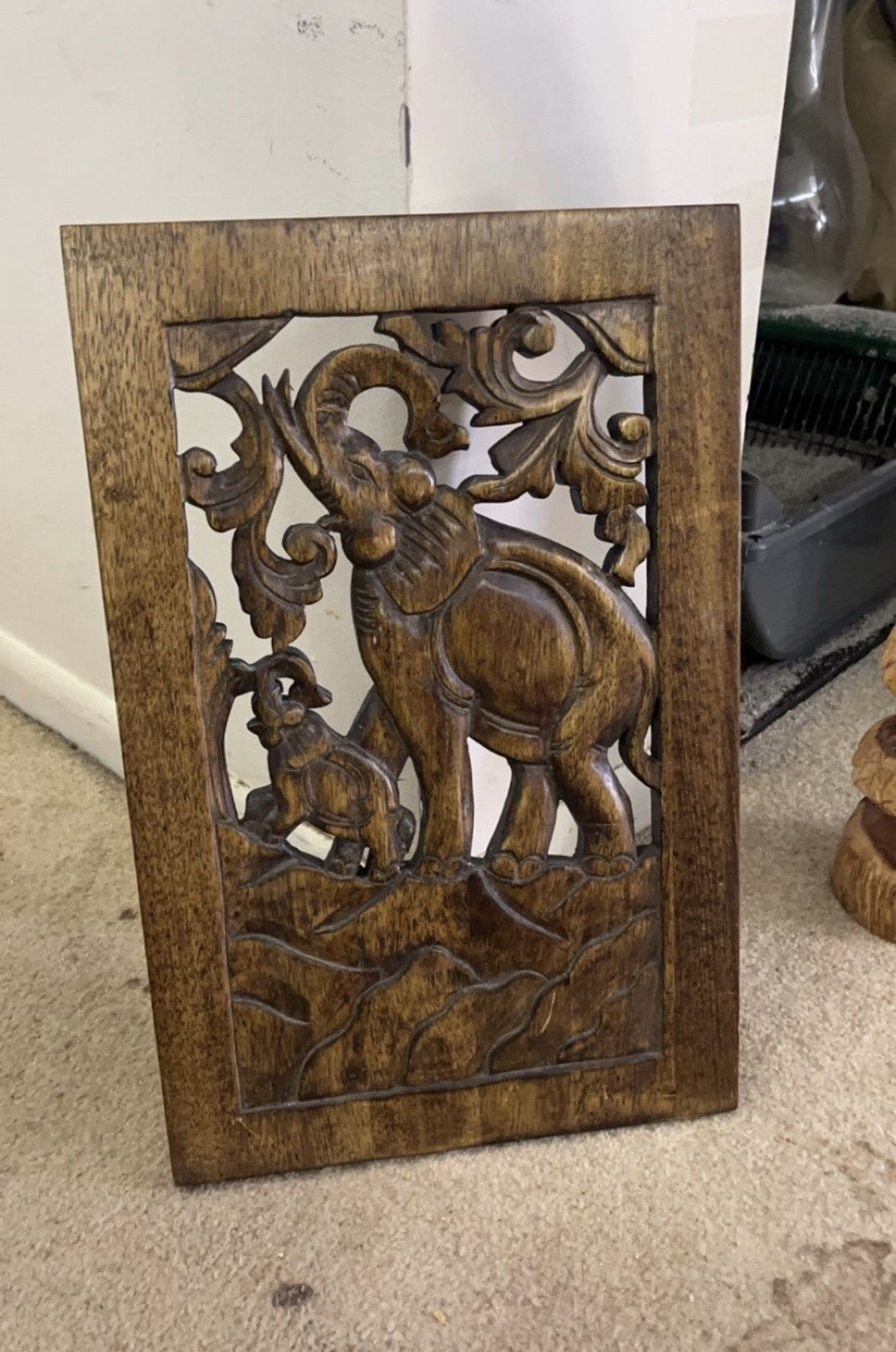 Vintage Hand carved Wood elephant artwork sculpture