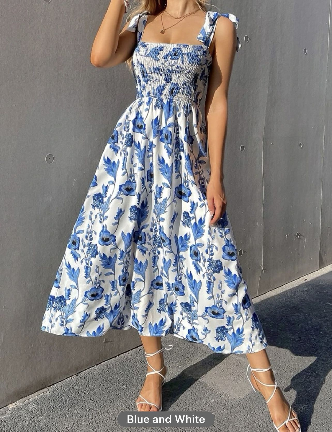 Floral Knot Straps Shirred Bodice Cami Dress *NEW*