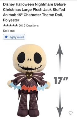 Big nightmare before Christmas Jack skellington plush rare