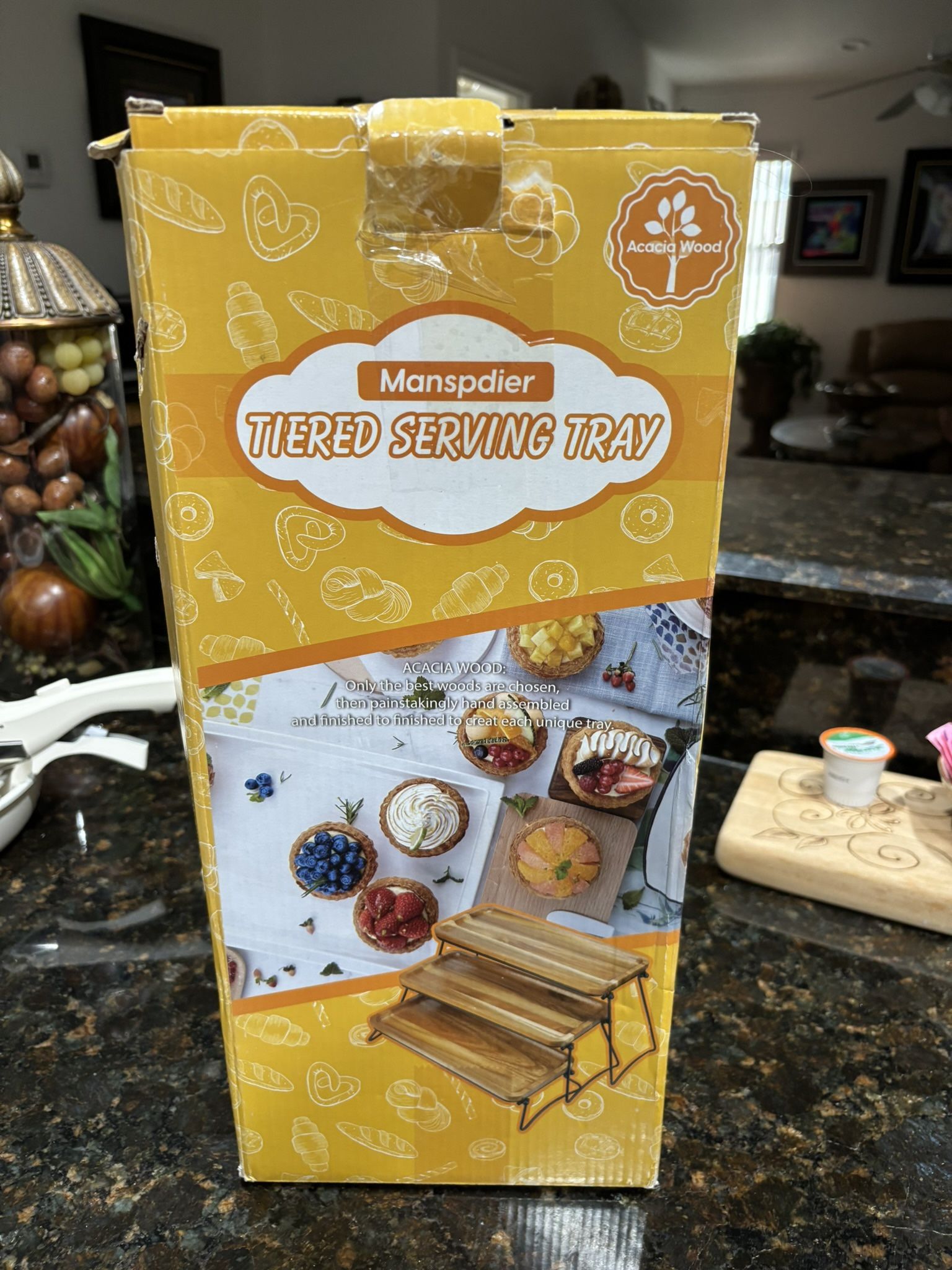 New 3 tier serving trays on metal stands. quality Acacia wood. great for any occasion or daily use.