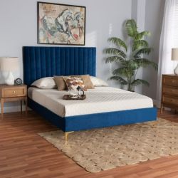 Like New Blue Queen Bed Frame – Modern & Elegant