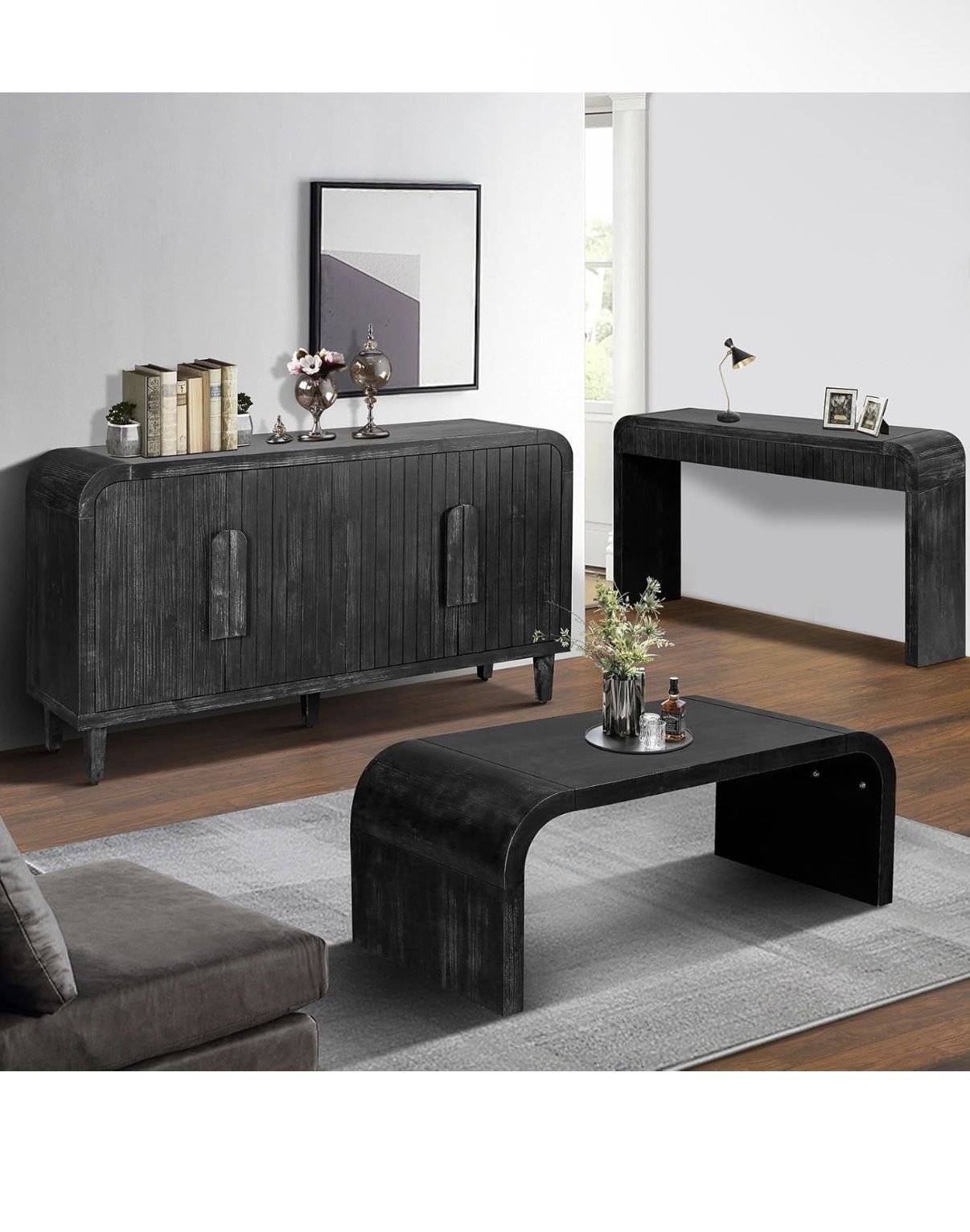 Farmhouse Vintage Crafts Coffee Table, Cocktail Tea Table with Curved Art Deco Design for Living Room Home Office, Easy Assembly, 48" W x 24" D x 18" 