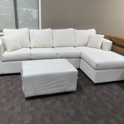 New Cream White Sectional And Ottoman 