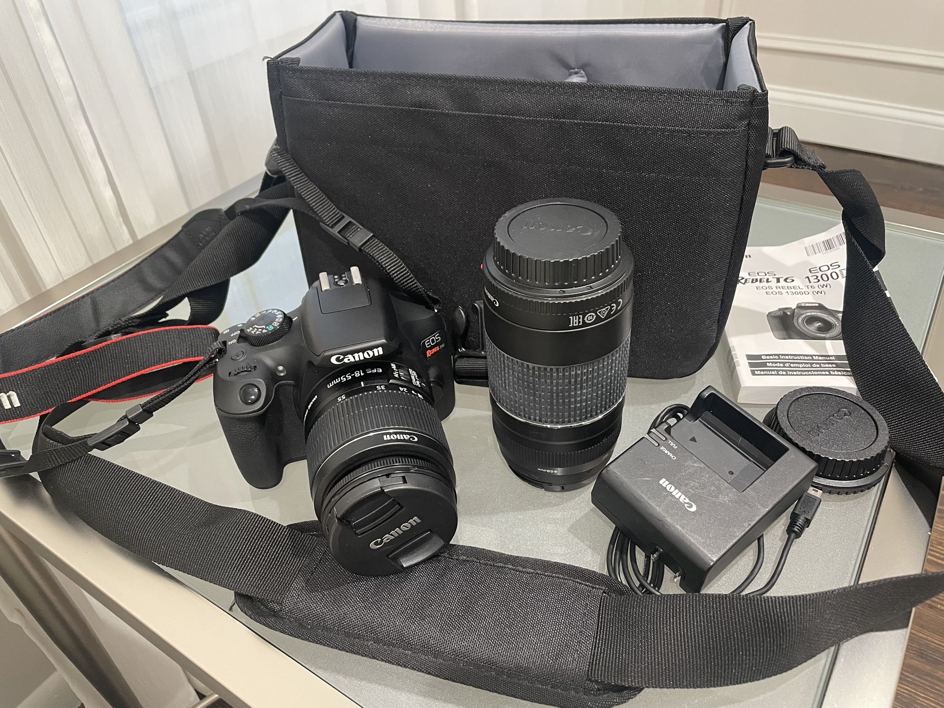 Canon Rebel T6 Canon EOS Rebel T6 DSLR Camera w/EF-S 18-55mm, EF 75-300mm Lens, 32GB SD Card & Camera Bag 