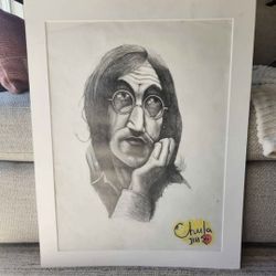 The Beatles John Lennon Pencil Drawing Portrait Matted