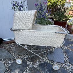 Vintage Mid-century Wicker Baby Bassinet