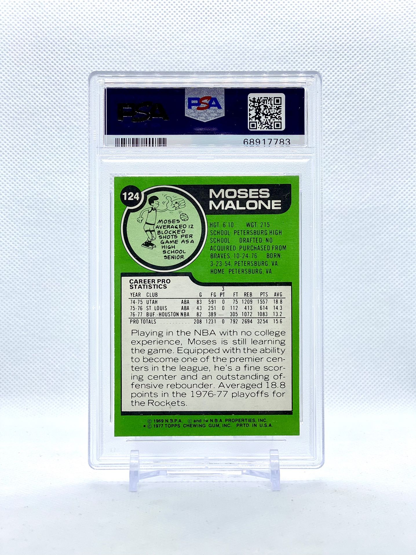 1977 Topps Moses Malone #124 PSA 8 NM-MT Basketball Card/Slab