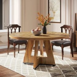 Tribesigns Farmhouse Dining Table for 4 People, 47" Round Wood Dining Table (Chairs Not Included)