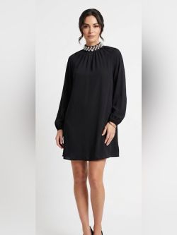 H&M Black Long Sleeve Dress with Embellished Neckline