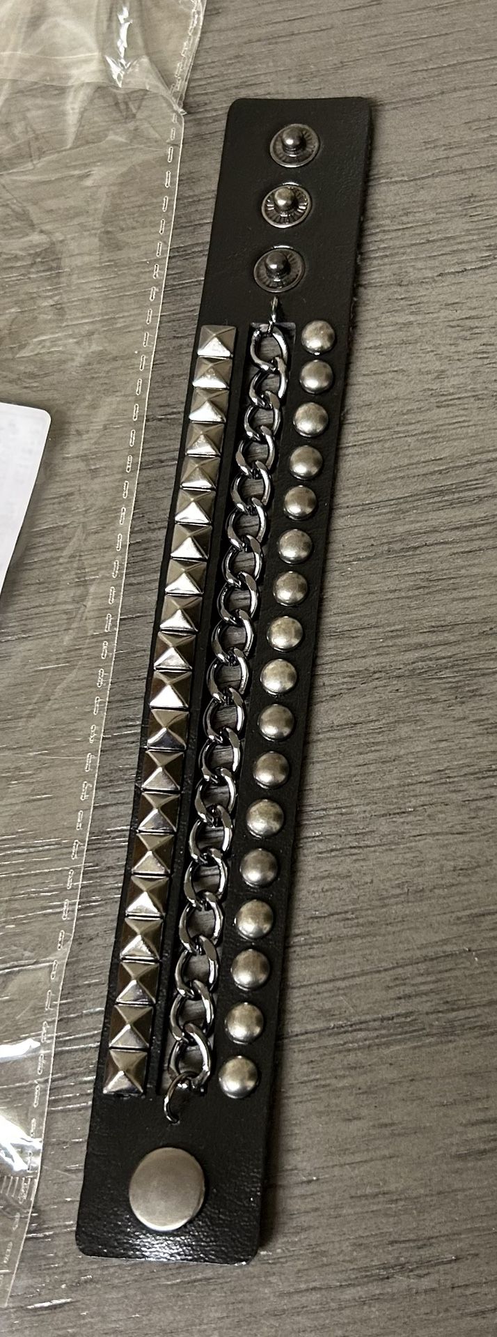 Black Leather Studded / Chained Bracelet