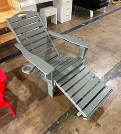 olding Adirondack Chair with Retractable Ottoman Fire Pit Patio Chair with Pull Out Foot Rest Weather Resistant Lawn Outdoor Chair with 2 Cup Holder (