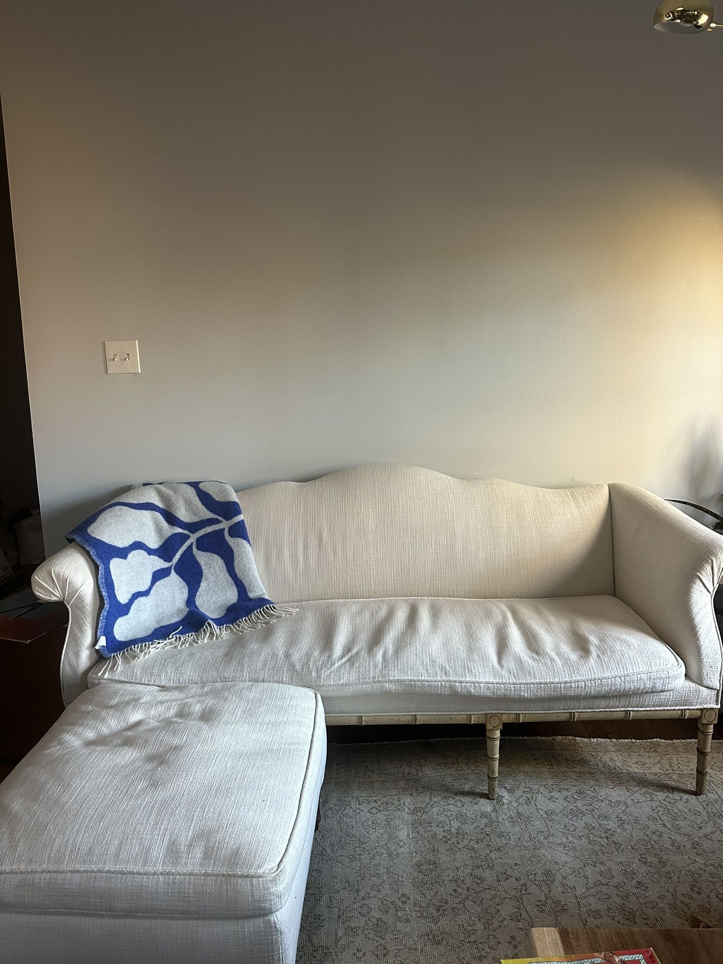 White Antique Style Sofa And Ottoman 