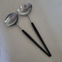 Vintage MCM Salad Servers 13” Fork Spoon Stainless Japan Danish Style Nasco