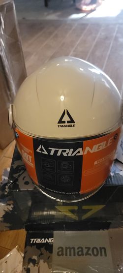 TRIANGLE Open Face Motorcycle Helmet Retro 3/4 Helmets with Clear Visor for Men Women DOT Approved