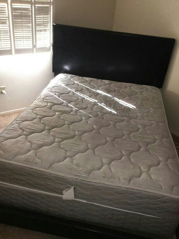 Queen size Serta mattress and box spring with Sam Levitz bed frame