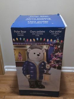28" Polar Bear with LED Lantern with Built-in Timer