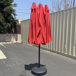 (New in Box) $115 Large 15x9 FT Double Sided Umbrella with Weight Base set (Red/Gray color) 