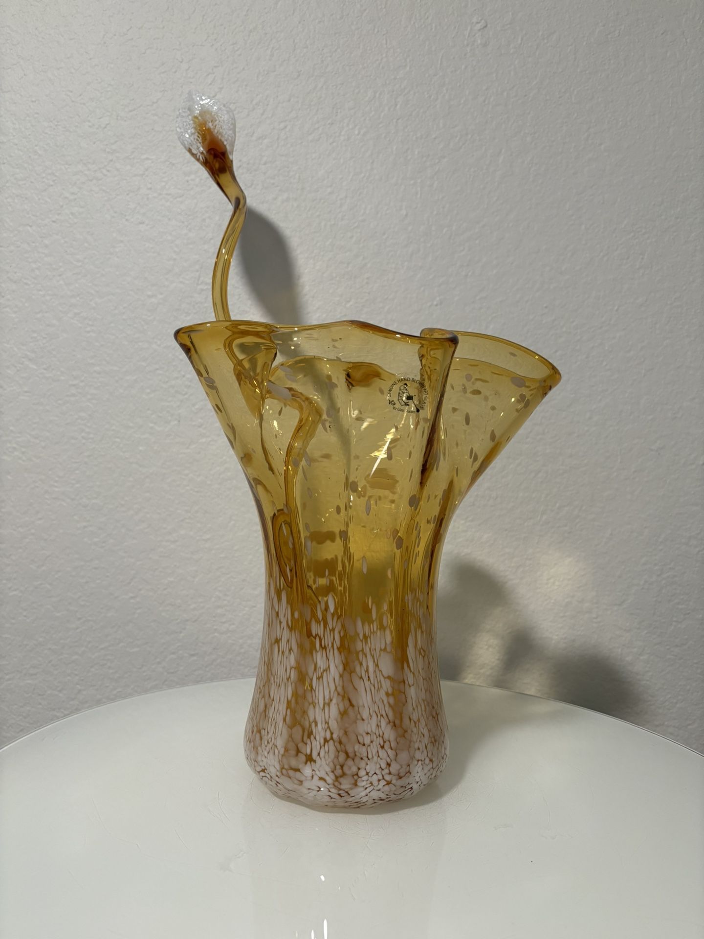 Handblown Amber Glass Vase + Glass Flower Stem