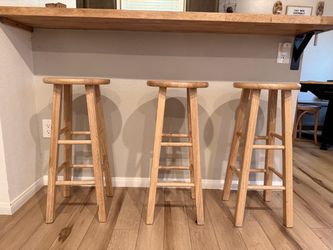 Set of 3 Natural Wood Bar Stools – 29.5” Tall