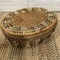 Beaded Rattan Wicker Boho Trinket Box 