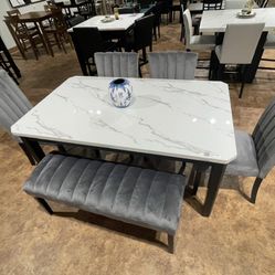 6PC Gray Dining Table Set 