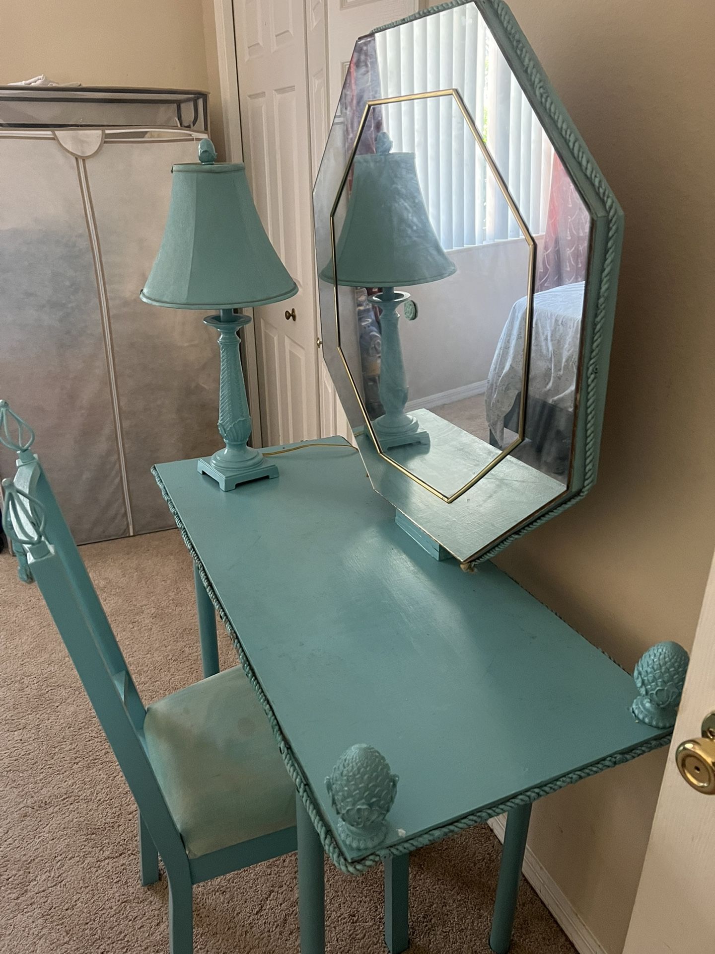 Antique Table, Chair, Mirror, Lamp And Misc Items