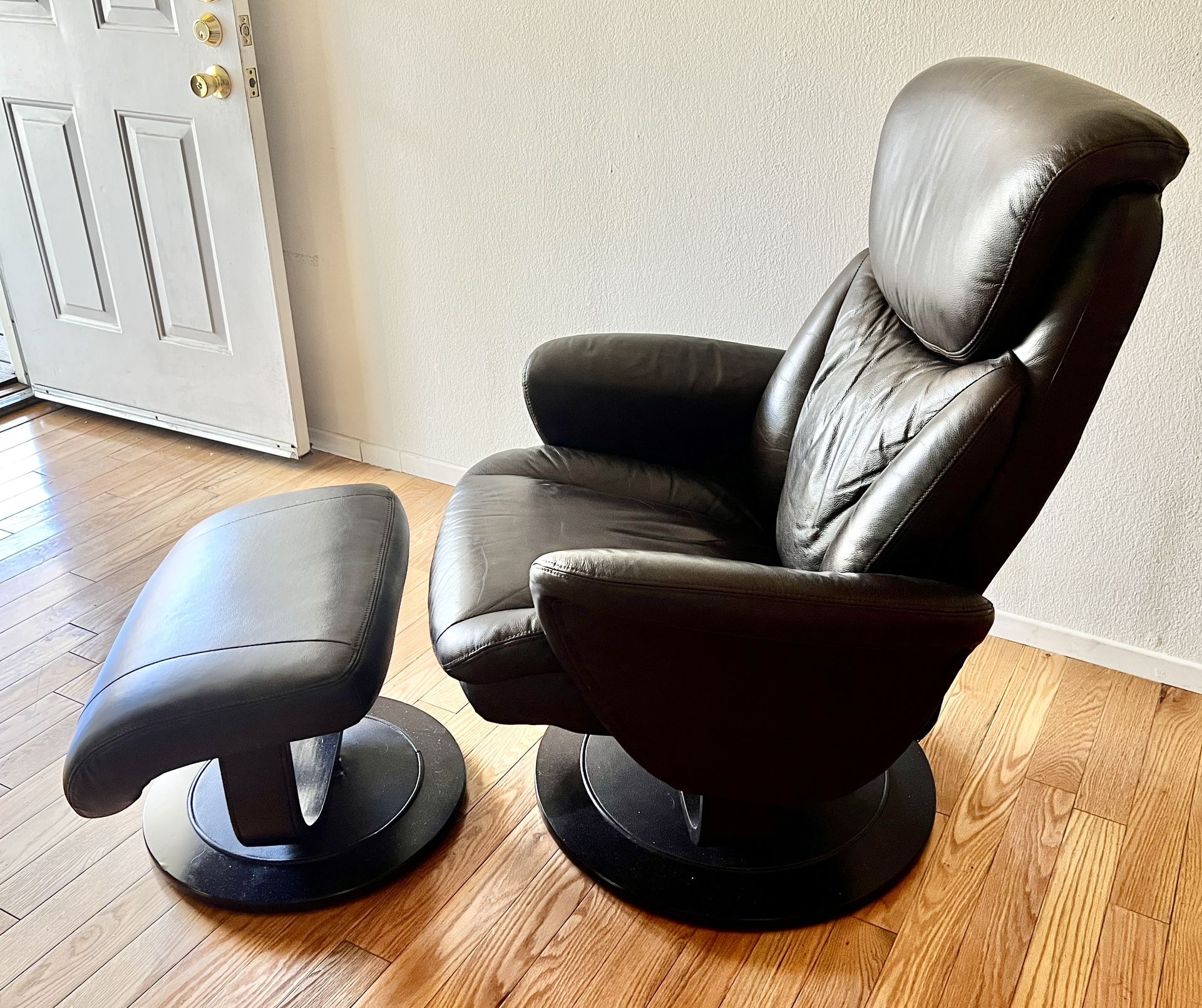 Laz Boy Leather Swivel Reclining Chair And Foot Stool