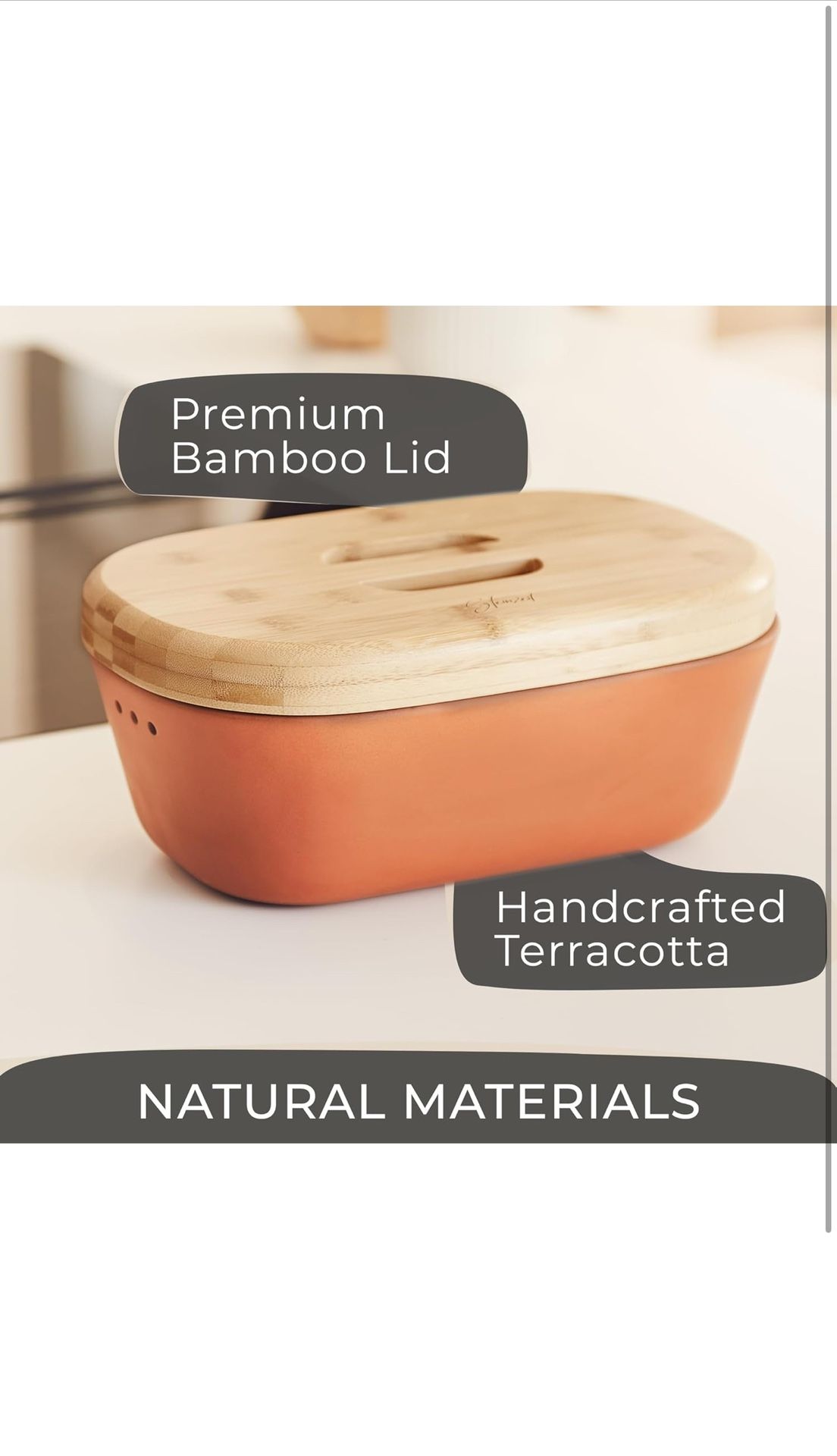 BAMBULA 3in1 Bamboo Bread Box For Kitchen Countertop With