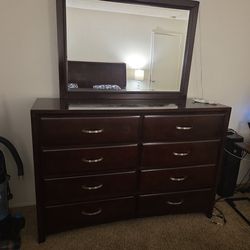 Bed.( Mattress Not Included) Two Night Stands 2 Drowers  8 Cabinet Drowers With Mirror