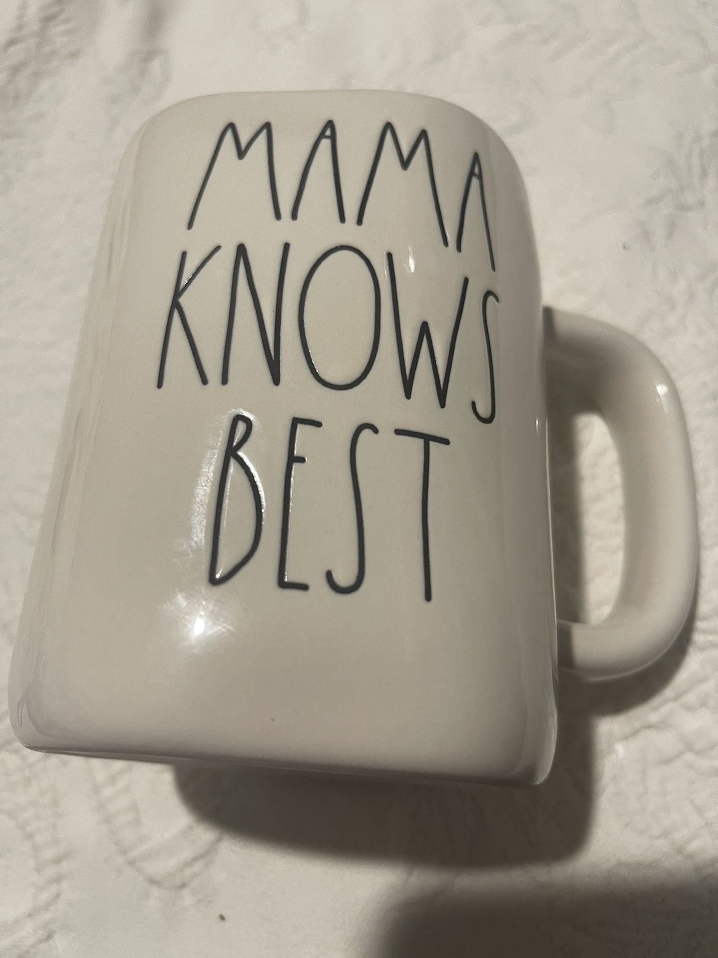 Rae Dunn White Ceramic Mug. MAMA KNOWS BEST
