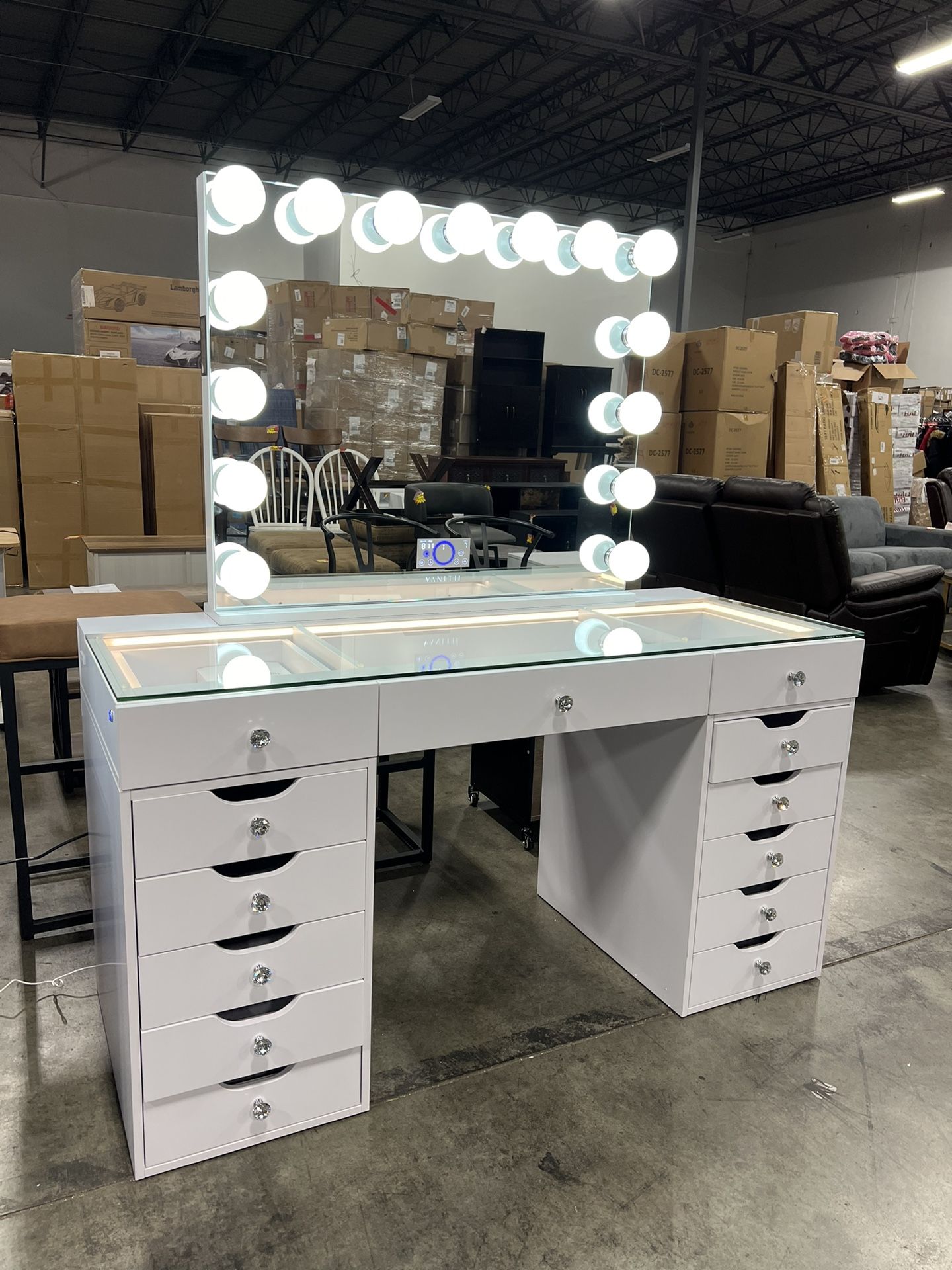 Makeup Vanity And LED Mirror With Bluetooth Speaker