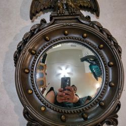 Antique 13 Colonies American Eagle Brass Porthole Convex Mirror
