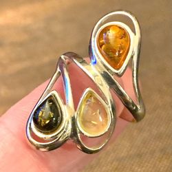 Sterling Silver Tri Color Amber Ring - Sz 8