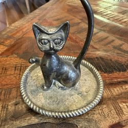 Vintage Silver Plated Siamese Cat Ring Jewelry Stand Holder Tray