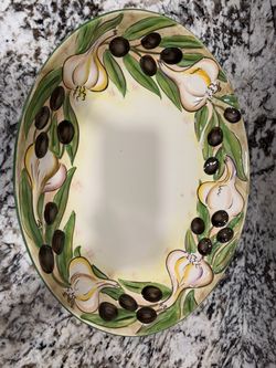 Hand-Painted Ceramic Oval Serving Platter