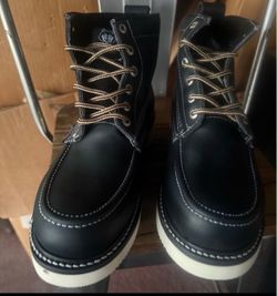 Black Moc Toe Lace-Up Work Boots soft all size