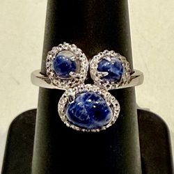 QJ JEWELRY BLUE AVENTURINE QUARTZ AAA 1.97ctw Topaz AA 0.30ctw 925 Silver Ring 7