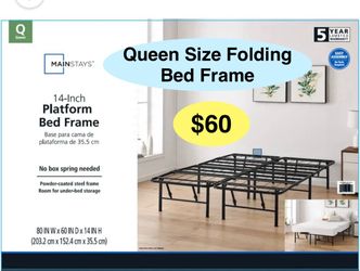 14” Quad Fold Queen Size Steel Metal Bed Frame , Mattress not Included   • Box Spring Free Direct mattress placement, no box spring needed. Fast Tool-