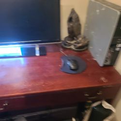 Real Wood Desk With Computer Connections 