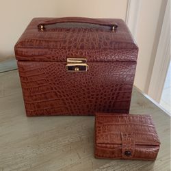 Brown Leather Jewelry Box With Mini Travel Jewelry Box