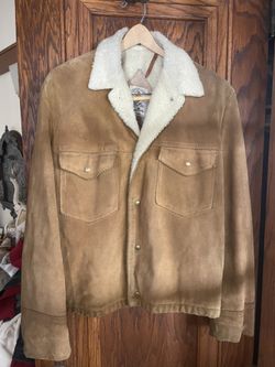 Vtg Rancher Real suede leather jacket, sherpa lining, Large
