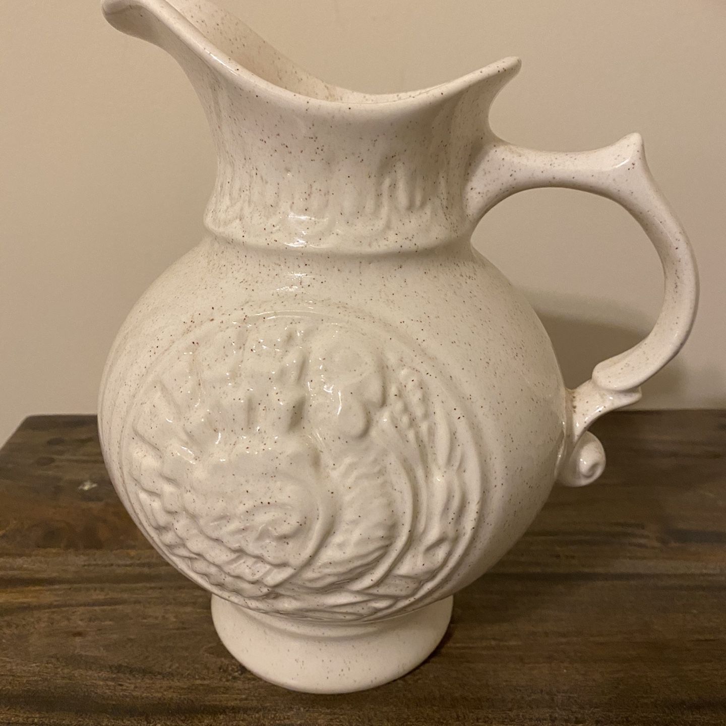McCoy Pottery Embossed Turkey Gold Speck Flake Pitcher Cream