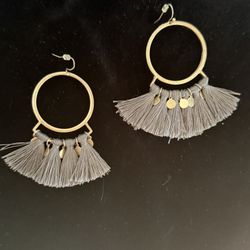 Boho Tassel Earrings in Gray and Gold