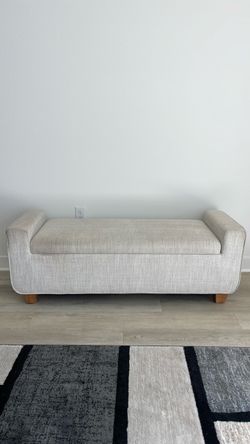 Modern Cream Upholstered Ottoman Bench with Armrests