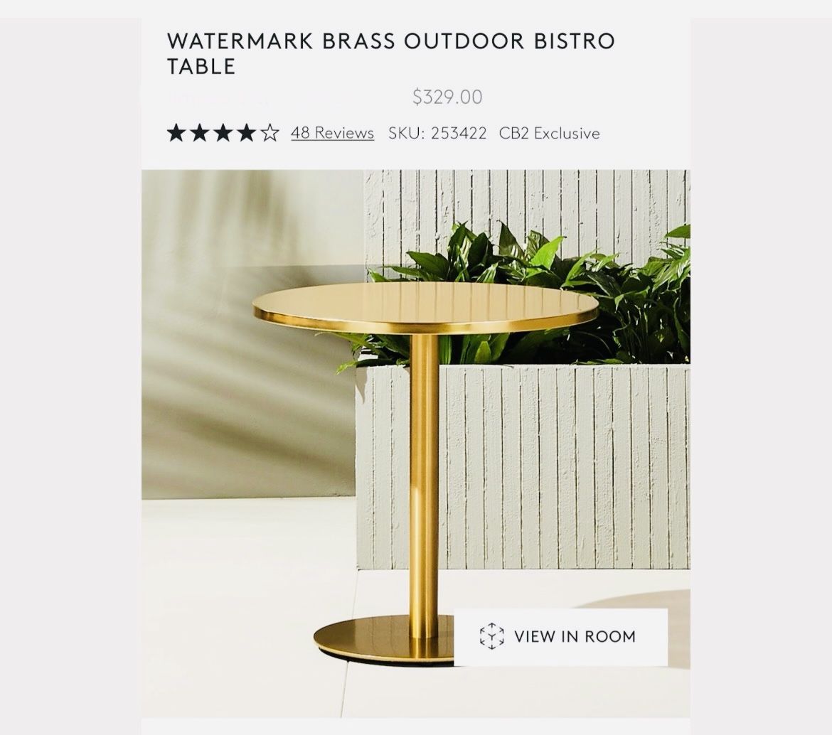 CB2 Brass Indoor/outdoor Bistro Table (orig $329+) + More Furniture For Sale!