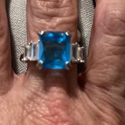 New CZ blue topaz sterling silver wedding ring size 9